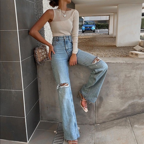 Zara Denim - Zara / 8 / Wide Leg Distressed Jeans